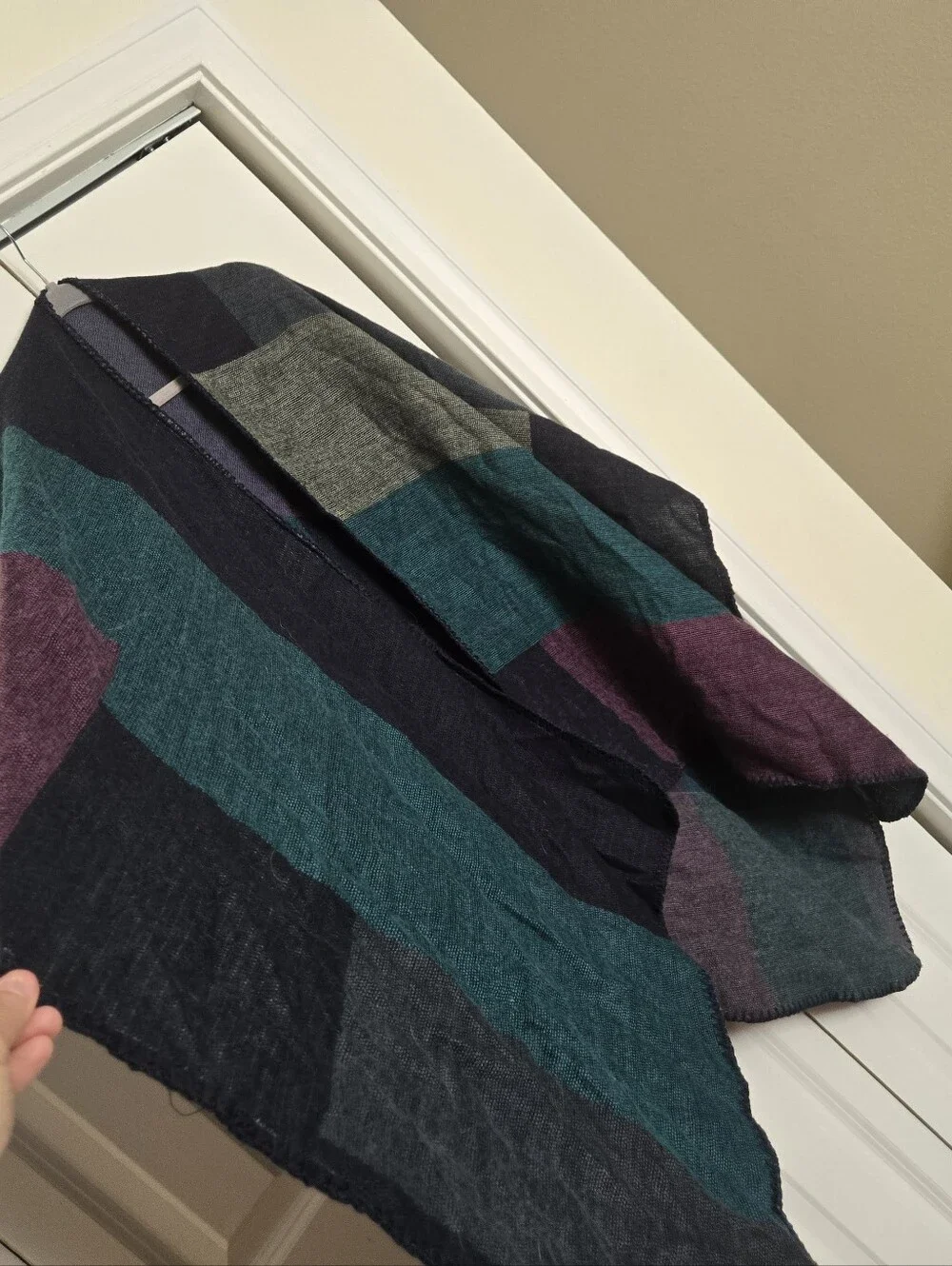 Colorblock Knit Poncho Sweater - Teal, Purple & Navy